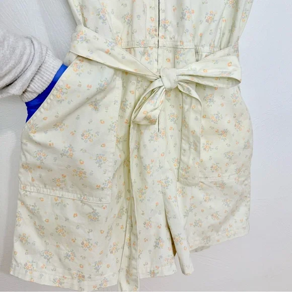 Urban Outfitters Nuuly Rosetta Floral Romper utility shorts tie sash size large - Picture 10 of 17